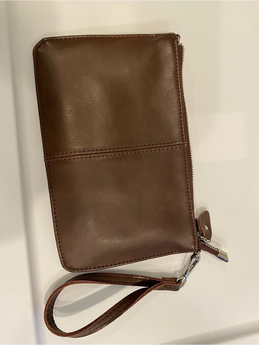 Befen Brown Leather Mini Wristlet - Zip Closure